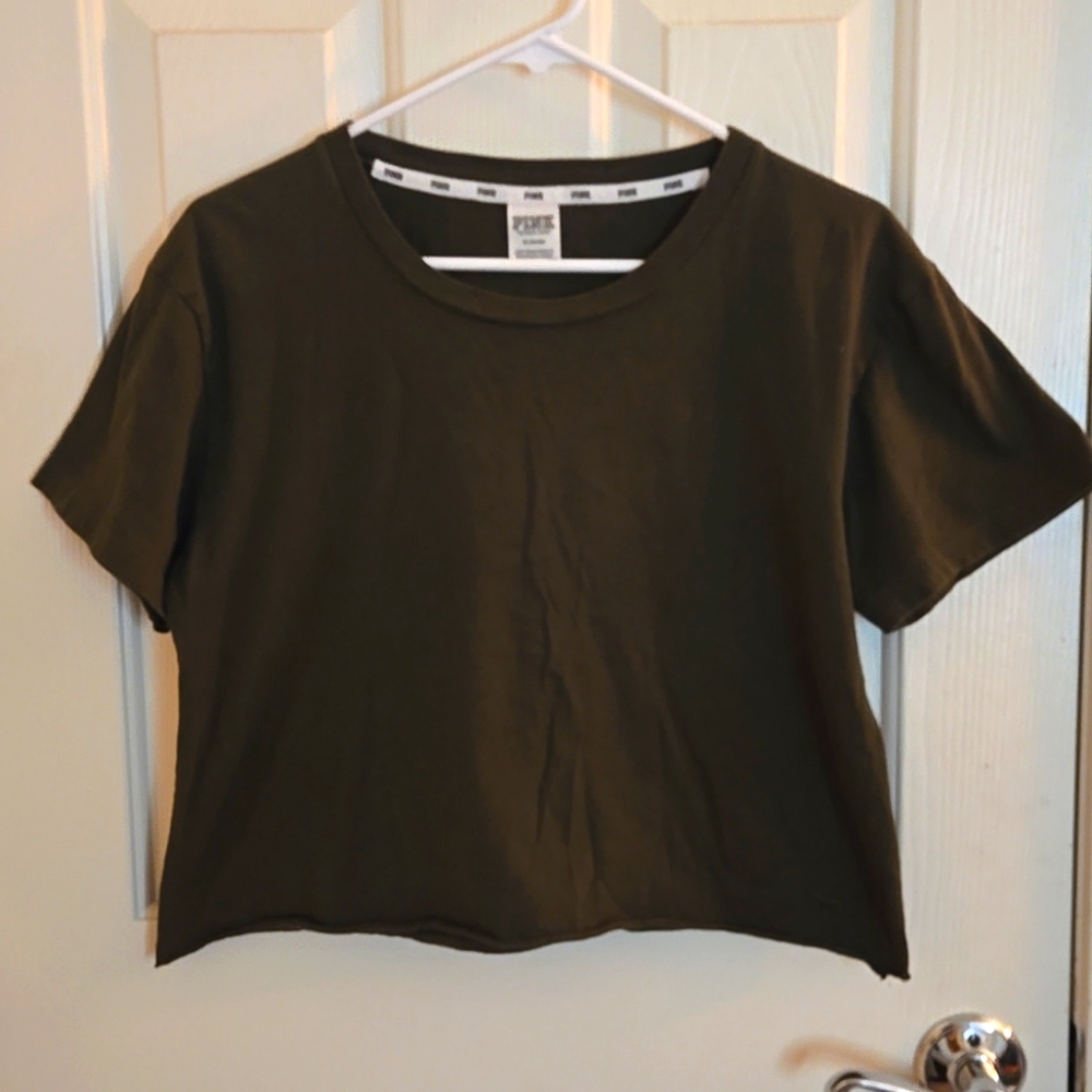 Victoria Secret Pink Women's T-Shirt. Color Dark Green. Size Medium